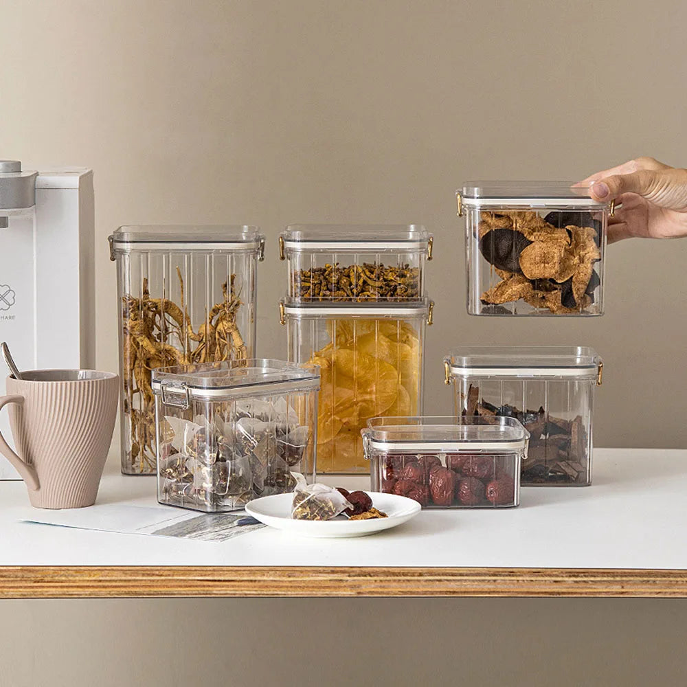 Kitchen Food Storage Clear Containers Plastic Box Jars For Bulk Cereals Household Organizers For Pantry Organizer Jars With Lid