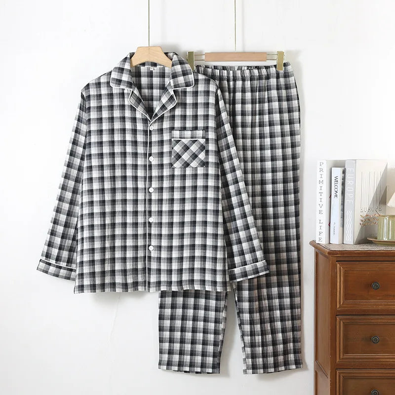 Couples Pure Cotton Home Suit Women Pajamas Set Sleepwear Retro Floral Summer Short Sleeve 3 Pieces Night Wear Men's Pijama