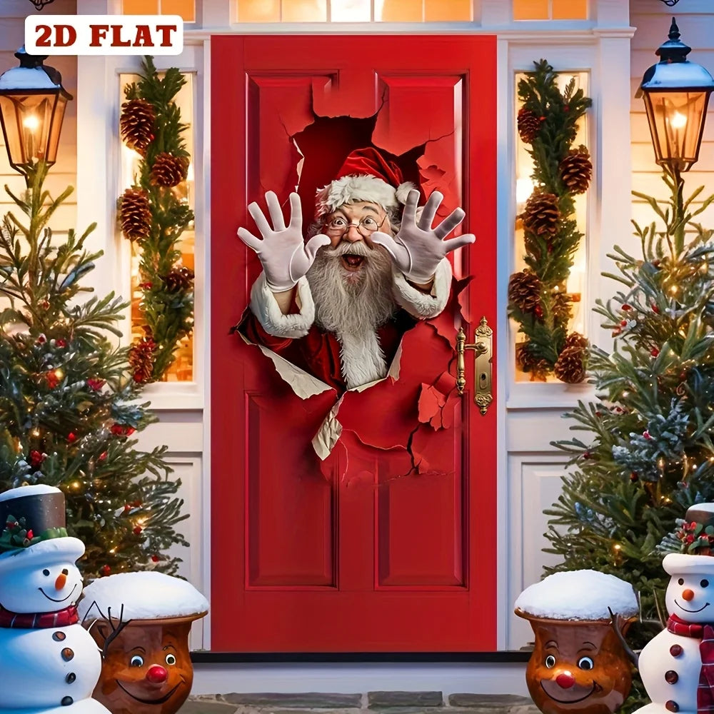 Christmas Door Hanging Banner, 2D Santa Claus Polyester Backdrop with Fun Christmas Designs, Festive Party Wall Decor for Home, Garden, Entryway & Holiday Celebrations