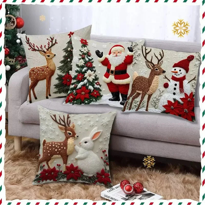 Christmas Throw Pillow Cover – Cute Cartoon Holiday Cushion Case for Sofa, Couch & Home Decor, Soft Polyester Decorative Pillowcase