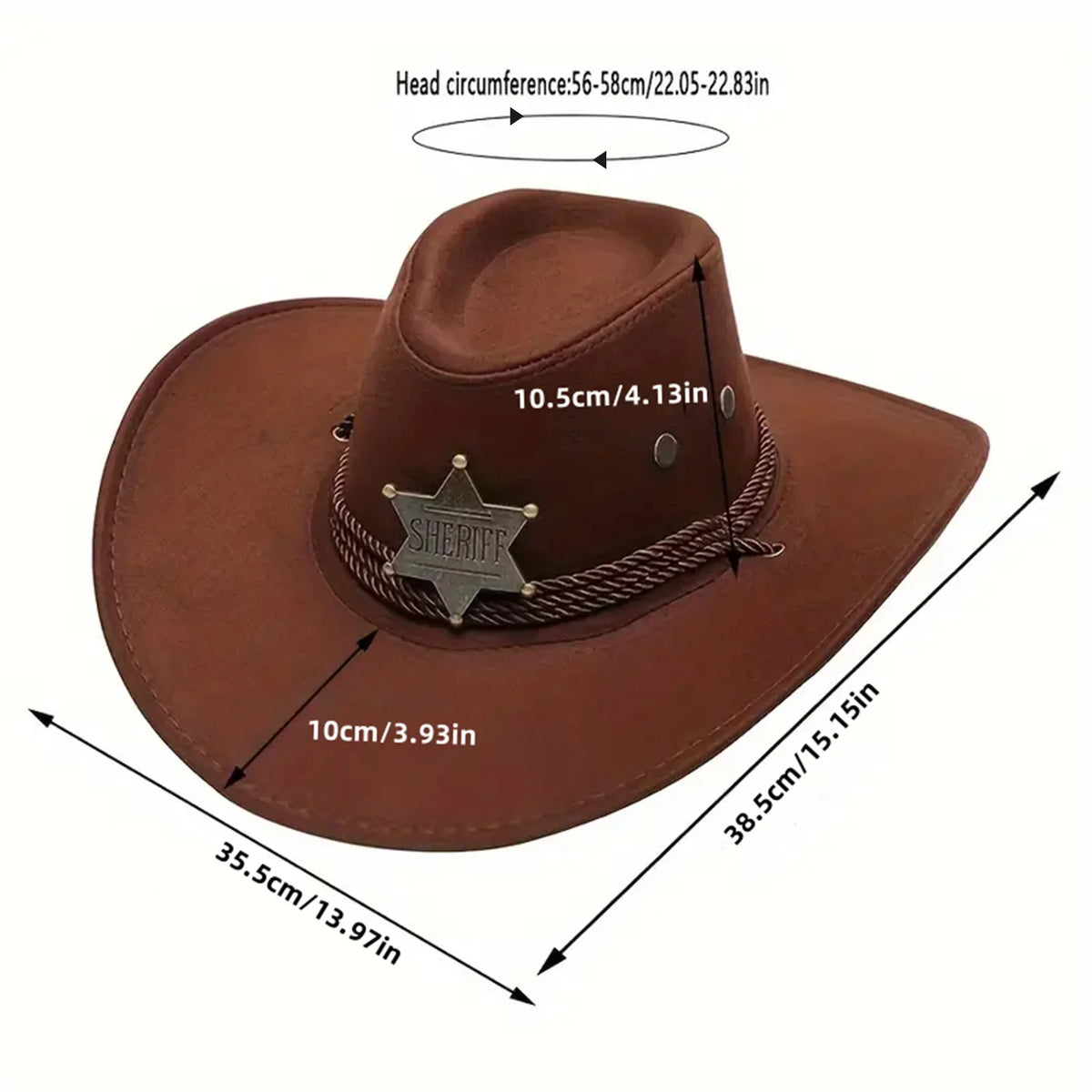 Austin Western Cowboy Hat with Star Three Ropes Coffee Color 56-58cm Flat Top