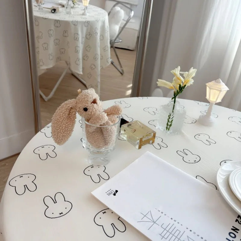 Miffy Cute Cartoon Table Cover, Kawaii Bunny Polyester Desk Mat & Photo Backdrop for Dormitory, Bedroom, Bedside Table, Study Desk & Teen Room Decor