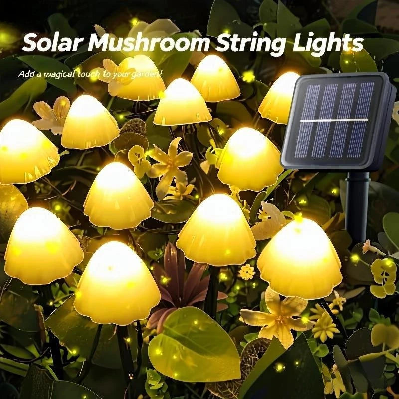 Solar Mushroom String Lights 5M, IP65 Waterproof LED Garden Lights for Outdoor Patio, Terrace, Pathway, Yard & Landscape Decor
