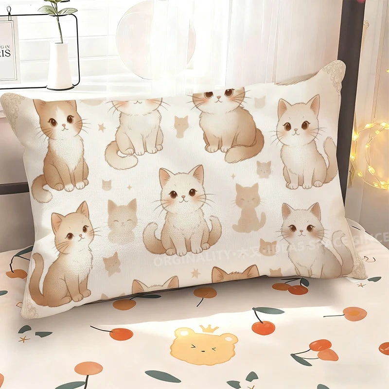 Cute Cat Pillow Cover, Rectangular Printed Polyester Peachskin Cushion Case, Single-Sided Cat Pattern Throw Pillowcase for Sofa, Bedroom, Bed, Car & Home Decor
