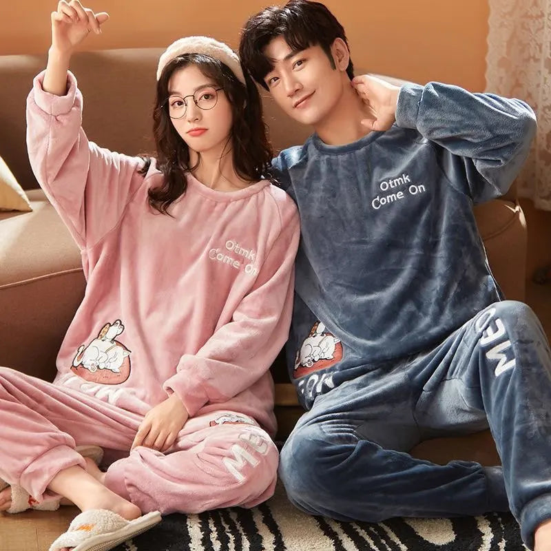 Couples Winter Pajama Set | Soft Kawaii  Cartoon Matching Sleepwear