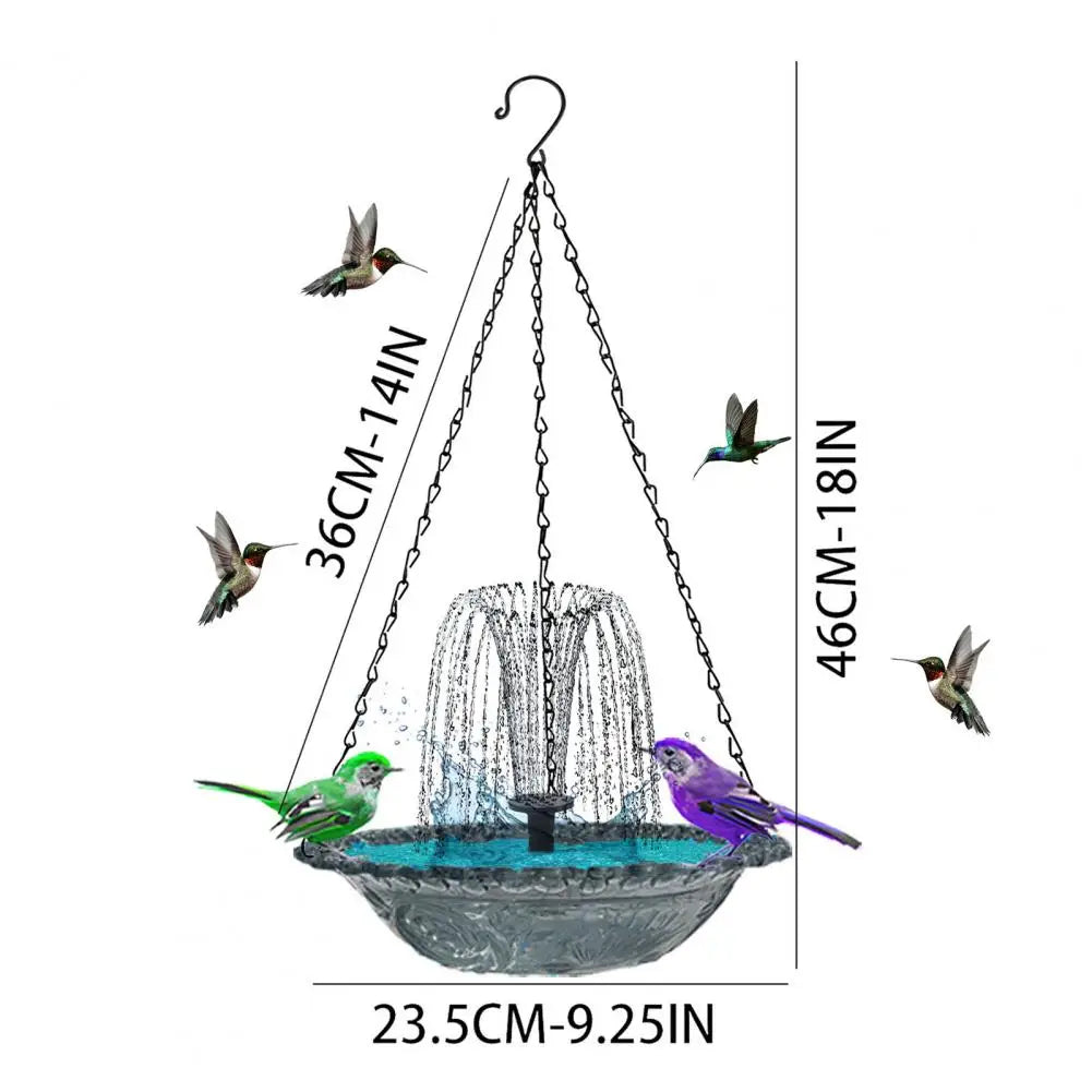 Hanging Birds Bath with Solar Fountain Pump Outdoor Garden Hummingbird Feeder Tray Water Fountain Birdbath Bowl