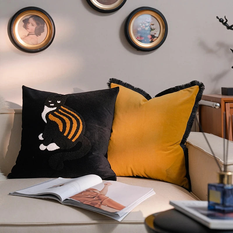 Cute Cat Plush Pillow Cover 45×45cm, Embroidered Cartoon Animal Cushion Case, Soft Decorative Sofa Pillowcase for Living Room, Bedroom, Chair, Bed & Home Decor