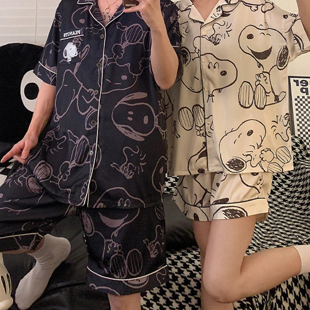 Cute Snoopy Couple Pajamas Set, Cute Cartoon Printed Short Sleeved Pajamas for Men and Women, 2026 New Fashiona Casual Home Wear