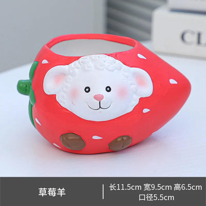 Cute Animal Ceramic Flower Pot, Creative Succulent Planter & Pen Holder, Adorable Desktop Plant Pot for Home, Office, Bedroom, Party & Table Decor