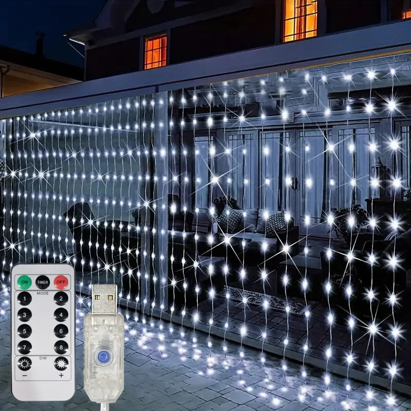 USB LED Curtain Lights with Remote, Christmas & New Year Fairy Garland Lights, 3×1M–6×3M Window String Lights, Multicolor & Warm White Holiday Decor for Home & Party