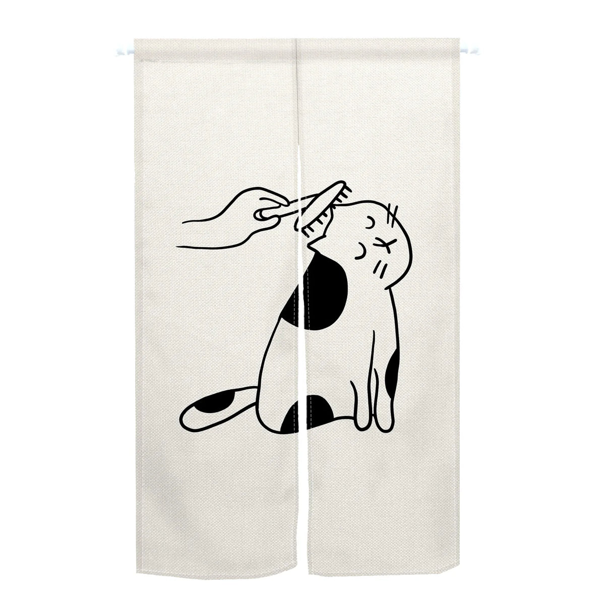 Cute Cat Japanese Noren Door Curtain, Black & White Cartoon Half Curtain for Bedroom, Kitchen & Doorway, 1-Panel Linen Room Divider for Home Decor