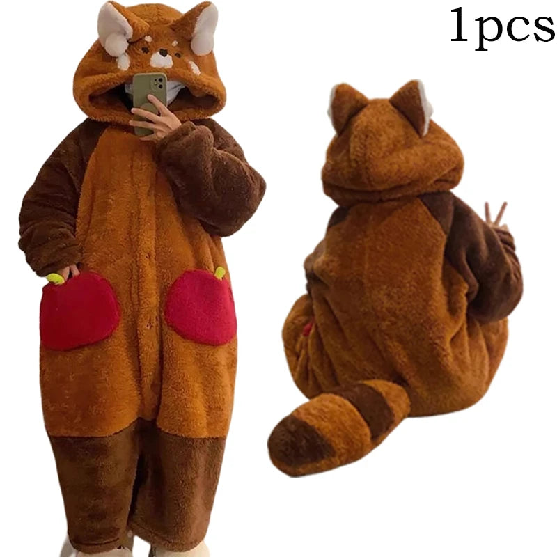 Winter Women Home Pajamas Cartoon Raccoon Kigurumi Unicorn Sleepwear Night Dress Animal Cosplay Nightgowns Thickened Warm Robes