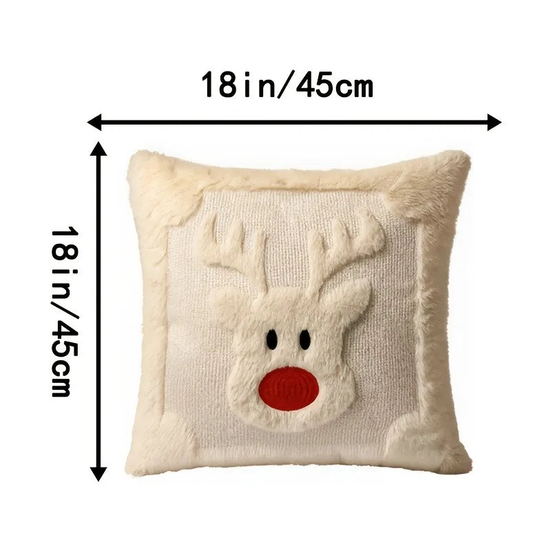 Christmas Plush Pillow Cover 45×45cm, Festive Decorative Throw Pillowcase for Sofa & Bed, Soft Washable Cushion Cover for Holiday Home, Bedroom & Window Decor