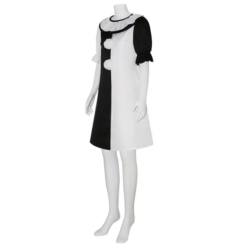Halloween Black White Clown Couple Costume, Cosplay Role Play Jumpsuit & Dress for Party Carnival