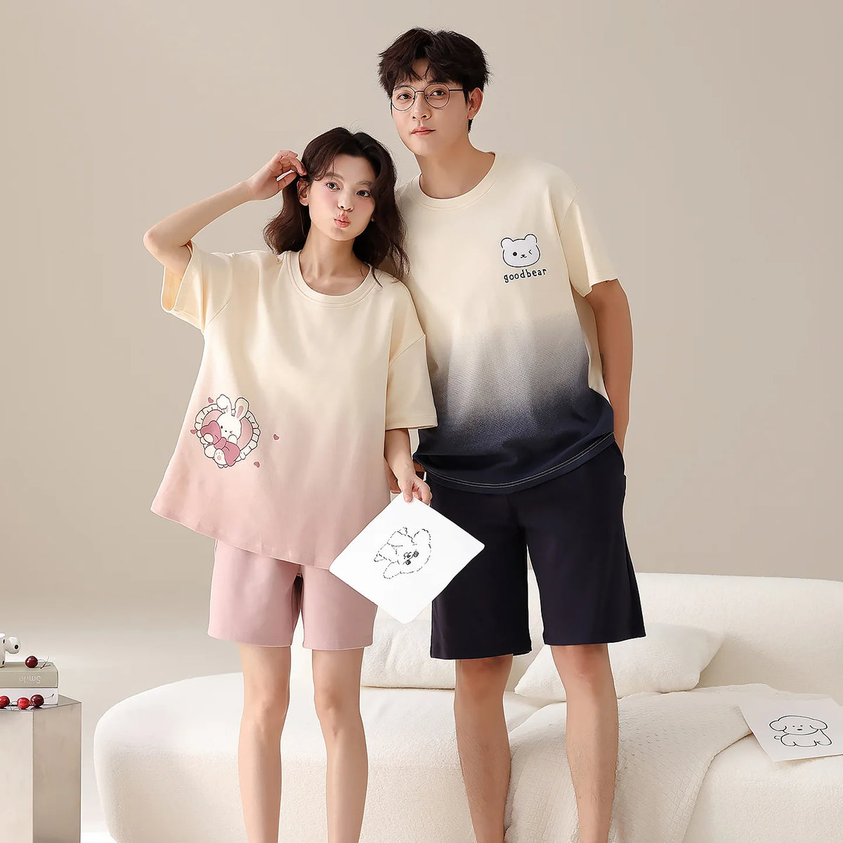 Summer Sleep Lounge Pajama Short-Sleeved Women's Pajama Set Cartoon Pyjamas Pure Cotton Couple Sleepwear Home Fashion