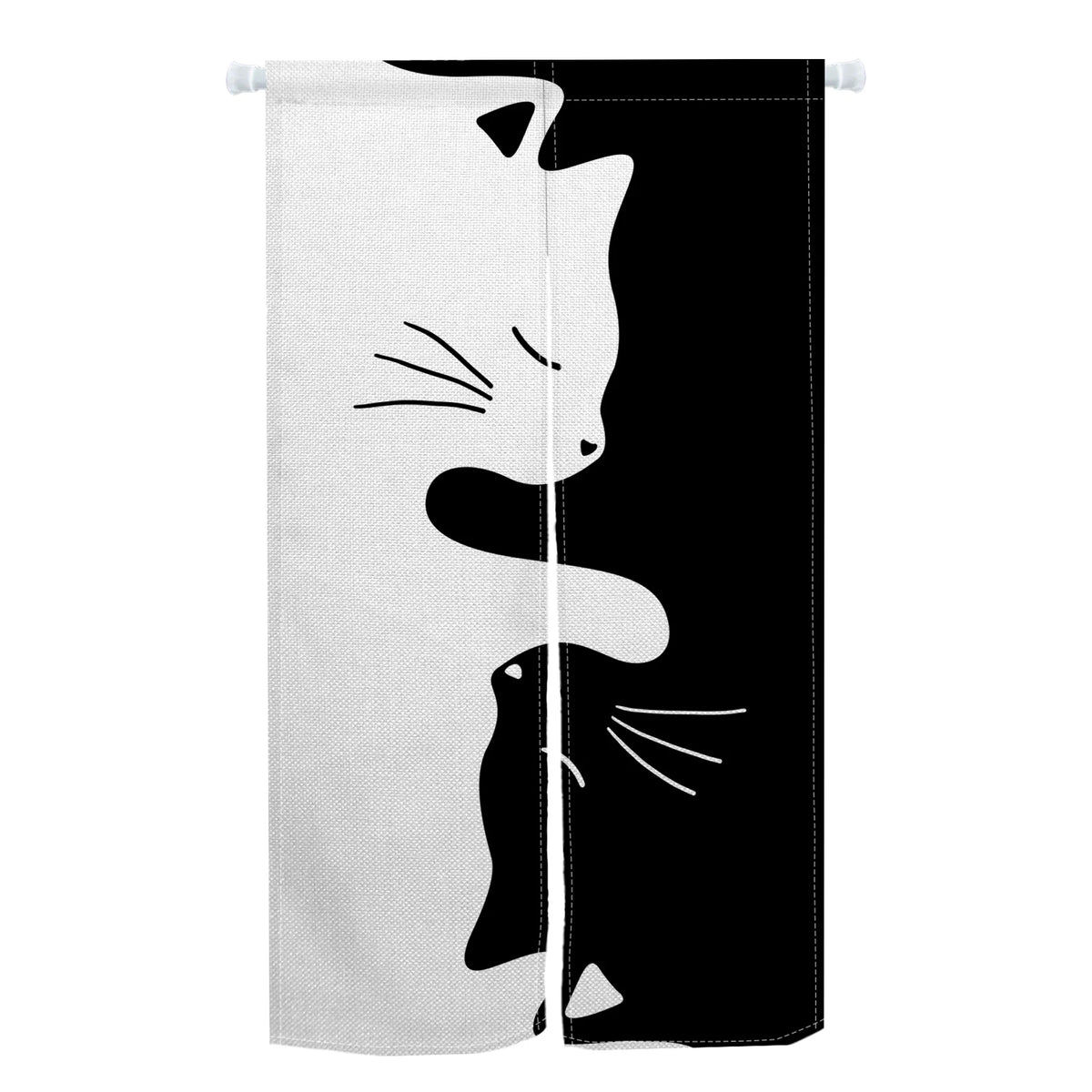 Cute Cat Japanese Noren Door Curtain, Black & White Cartoon Half Curtain for Bedroom, Kitchen & Doorway, 1-Panel Linen Room Divider for Home Decor