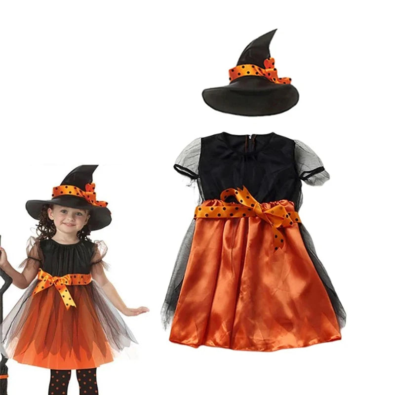 Kids Halloween Cosplay Costume Multiple Styles Witch Vampire Bat Fairy Pumpkin Outfit Boys Girls Holiday Party Fancy Dress