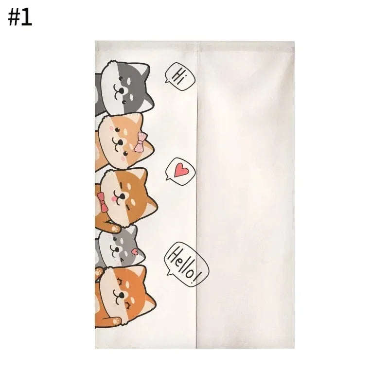 Cute Cat Door Curtain, Cartoon Printed Short Door Curtain for Kitchen & Dining Room, 1-Panel Polyester Room Divider for Home, Cafe & Office Decor