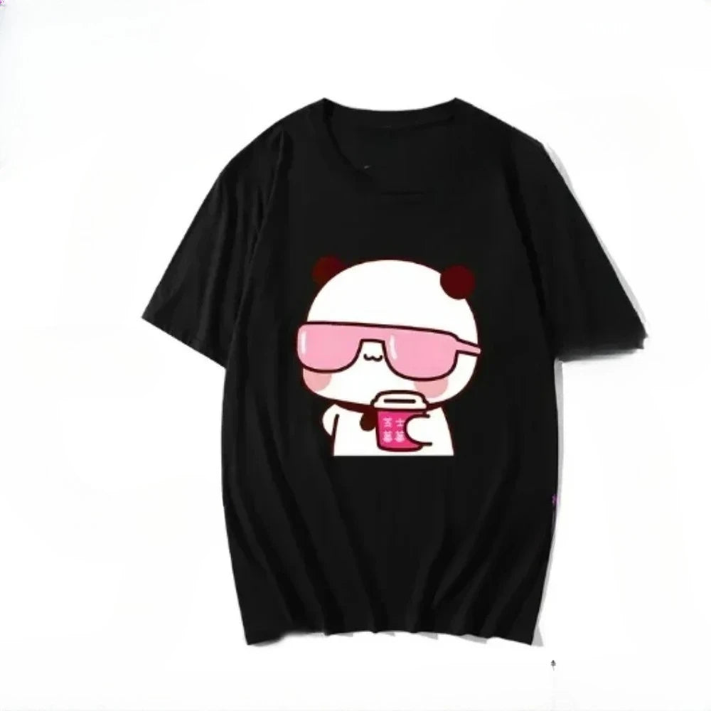 Couple Tee  Is Watching Movies and Milk Tea with Women T-shirt Cartoon Cute Graphic Tees for Ladies   Unisex Tops