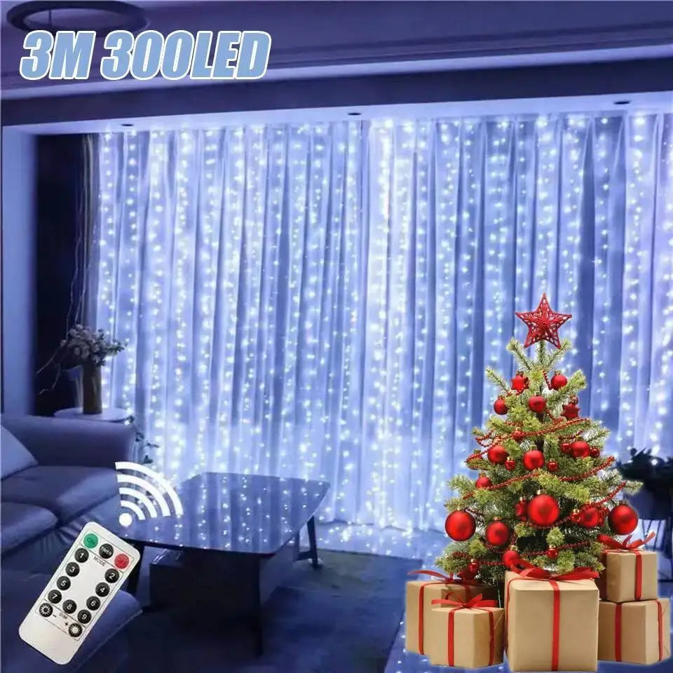Christmas Curtain LED String Lights with Remote Control, 8 Modes USB Fairy Lights in Warm White, White & Multicolor, 1–3m Drop for Wedding, Bedroom, Party & Holiday Decor