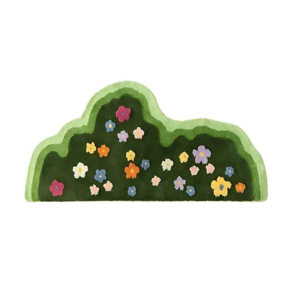 Irregular Green Moss Rug 50×100cm, Soft Imitation Cashmere-Style Polyester Carpet with Suede Backing, Geometric Flower Pattern Area Rug for Sofa, Bedroom & Home Decor