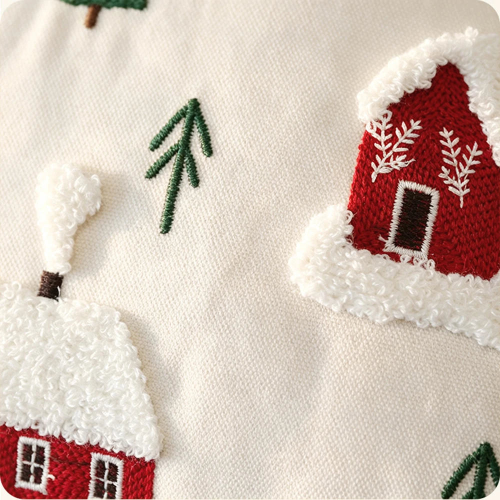 Christmas Throw Pillow Cover 45×45cm, Red Jacquard Embroidered Cushion Cover, Festive Decorative Pillowcase for Sofa, Bed, Chair & Home Holiday Decor