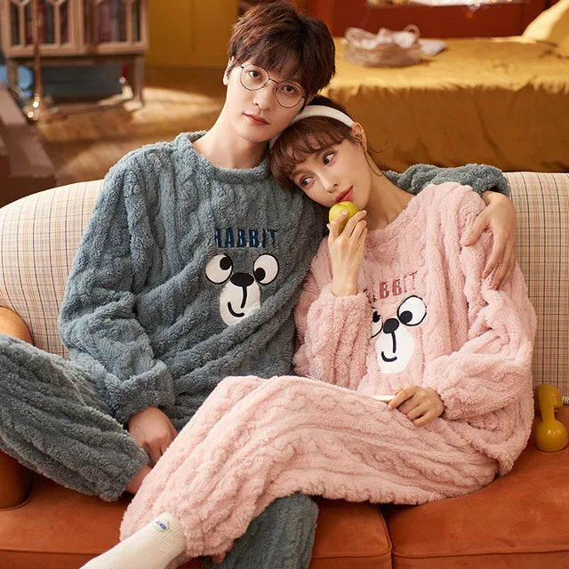 Couples Winter Pajama Set | Soft Kawaii  Cartoon Matching Sleepwear