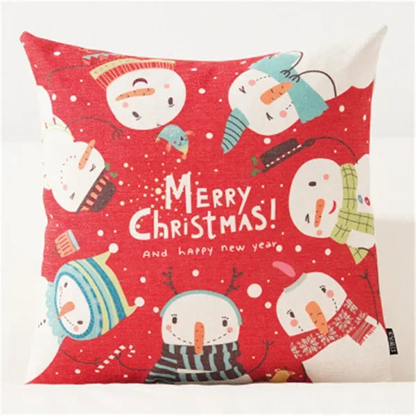 Christmas Pillow Cover 45×45cm & 30×50cm, Merry Christmas Snowman Snowflake Deer Cushion Cover, Beige Cartoon Holiday Decor for Sofa, Bed, Chair & Home