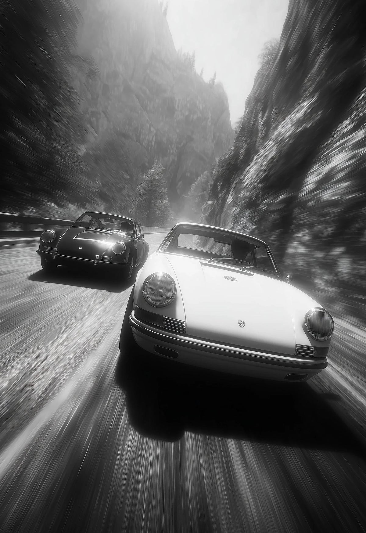 Black and White Luxury Car Racing Road Art Poster Canvas Painting Print Living Room Bedroom Entrance Bar Cafe Art Home Decor