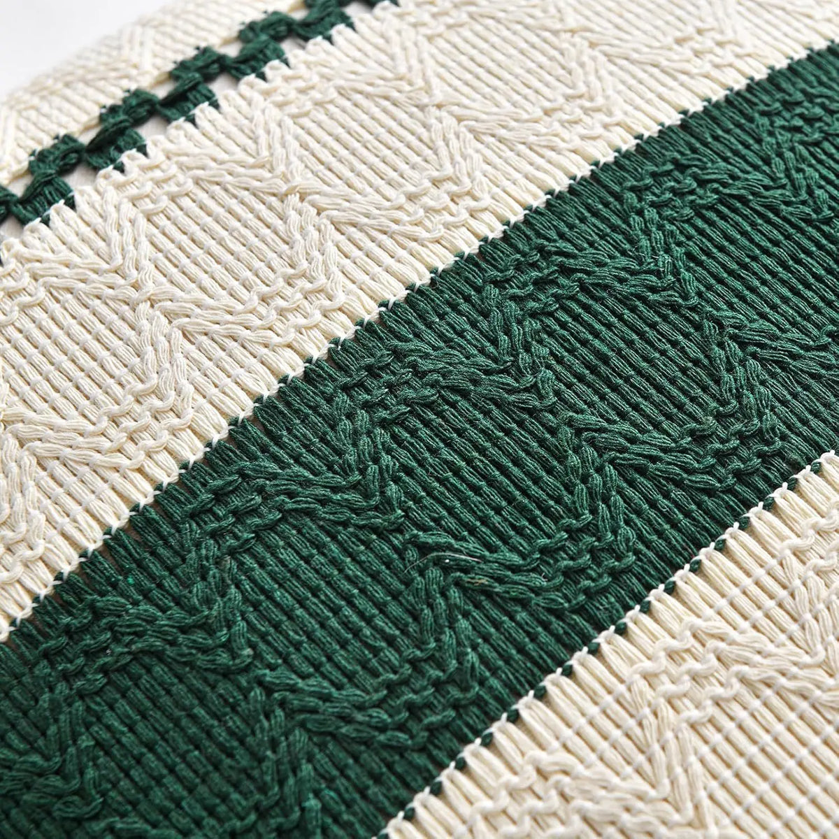 Bohemian Woven Cushion Cover, Textured Striped Decorative Throw Pillowcase with Tassel Detail, Handmade Polyester-Cotton Pillow Cover for Sofa, Bed, Living Room & Home Decor