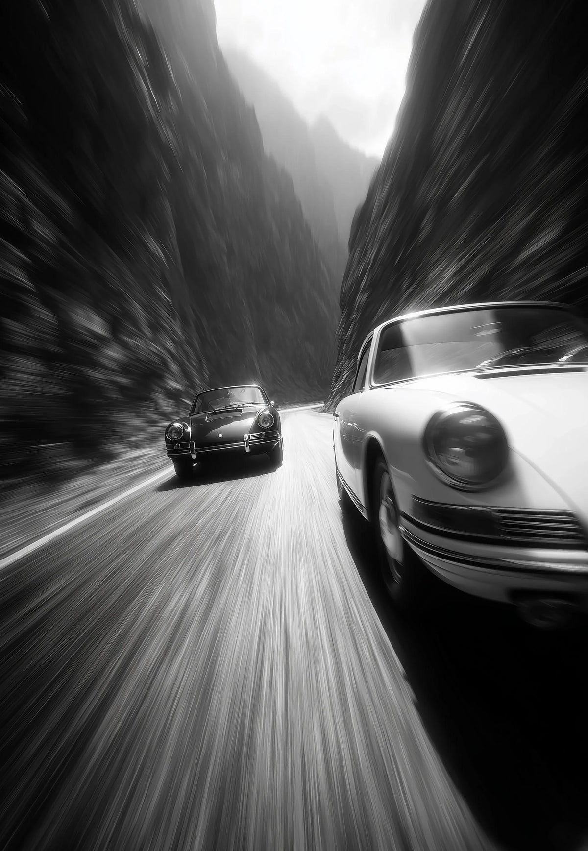 Black and White Luxury Car Racing Road Art Poster Canvas Painting Print Living Room Bedroom Entrance Bar Cafe Art Home Decor