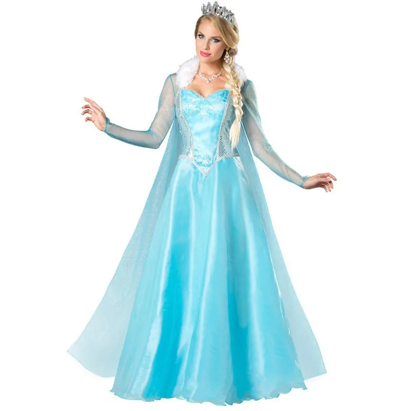 ❄️ Women's Ice Queen Princess Costume – Elegant Elsa-Inspired Halloween Cosplay Dress with Shawl
