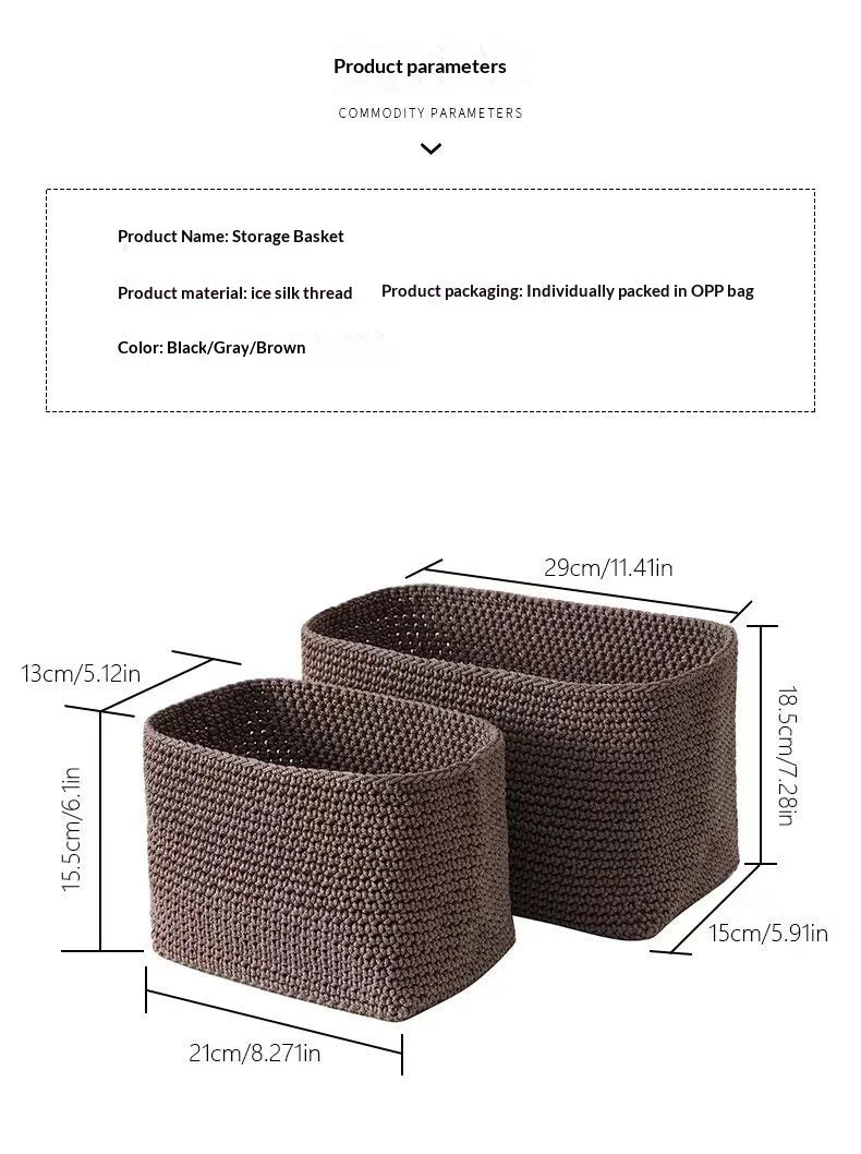 Woven Storage Basket Bins Nordic ice silk thread knitted for Organizing Shelves Decorative hand-woven fabric Baskets for Storage