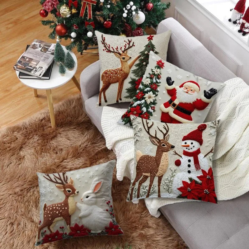 Christmas Throw Pillow Cover – Cute Cartoon Holiday Cushion Case for Sofa, Couch & Home Decor, Soft Polyester Decorative Pillowcase