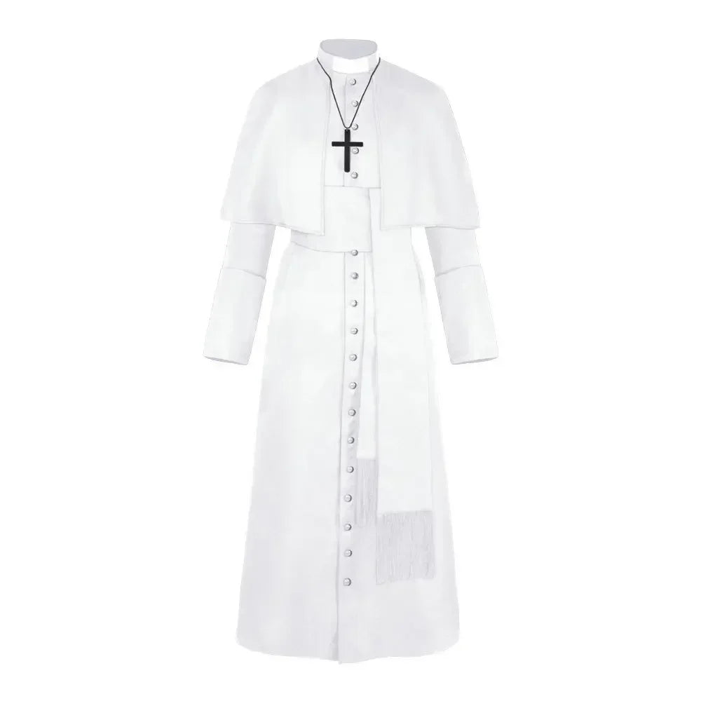 Halloween Costumes Medieval Priest Cosplay Solid Color Spiritual Father Costumes Button Masquerade Party Costume