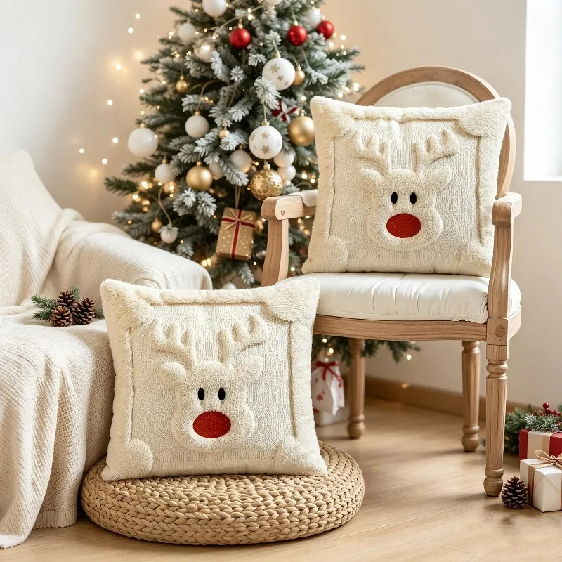 Christmas Plush Pillow Cover 45×45cm, Festive Decorative Throw Pillowcase for Sofa & Bed, Soft Washable Cushion Cover for Holiday Home, Bedroom & Window Decor