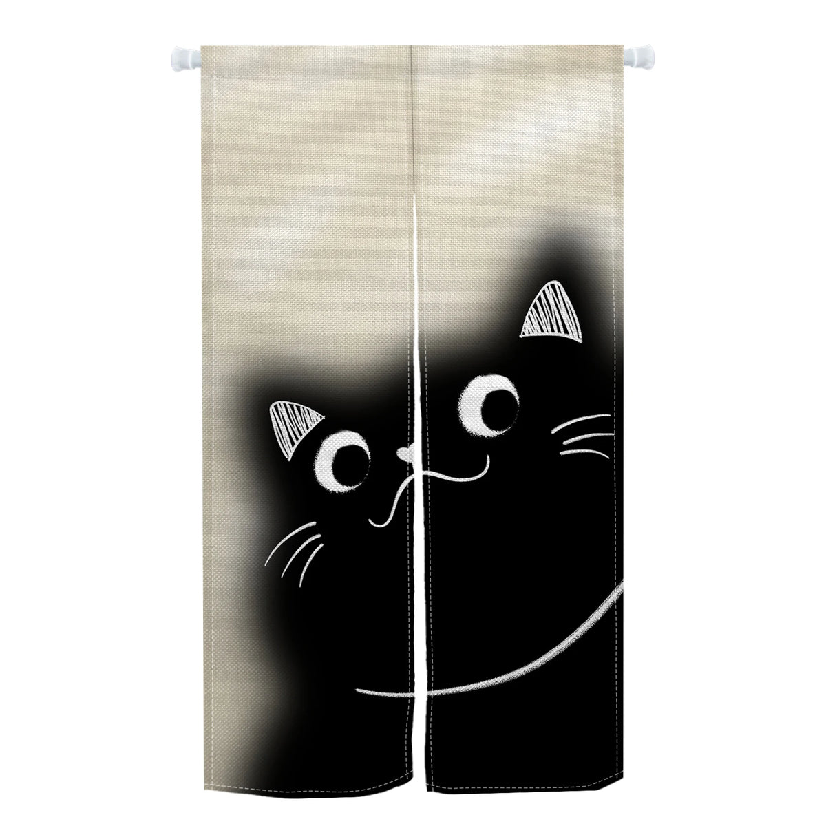 Cute Cat Japanese Noren Door Curtain, Black & White Cartoon Half Curtain for Bedroom, Kitchen & Doorway, 1-Panel Linen Room Divider for Home Decor