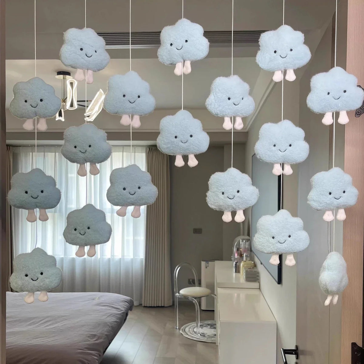 Cute Cream Cloud Door Curtain, Hanging Room Divider with Cloud Design, Polyester Decorative Curtain for Children’s Bedroom, Nursery & Home Decor