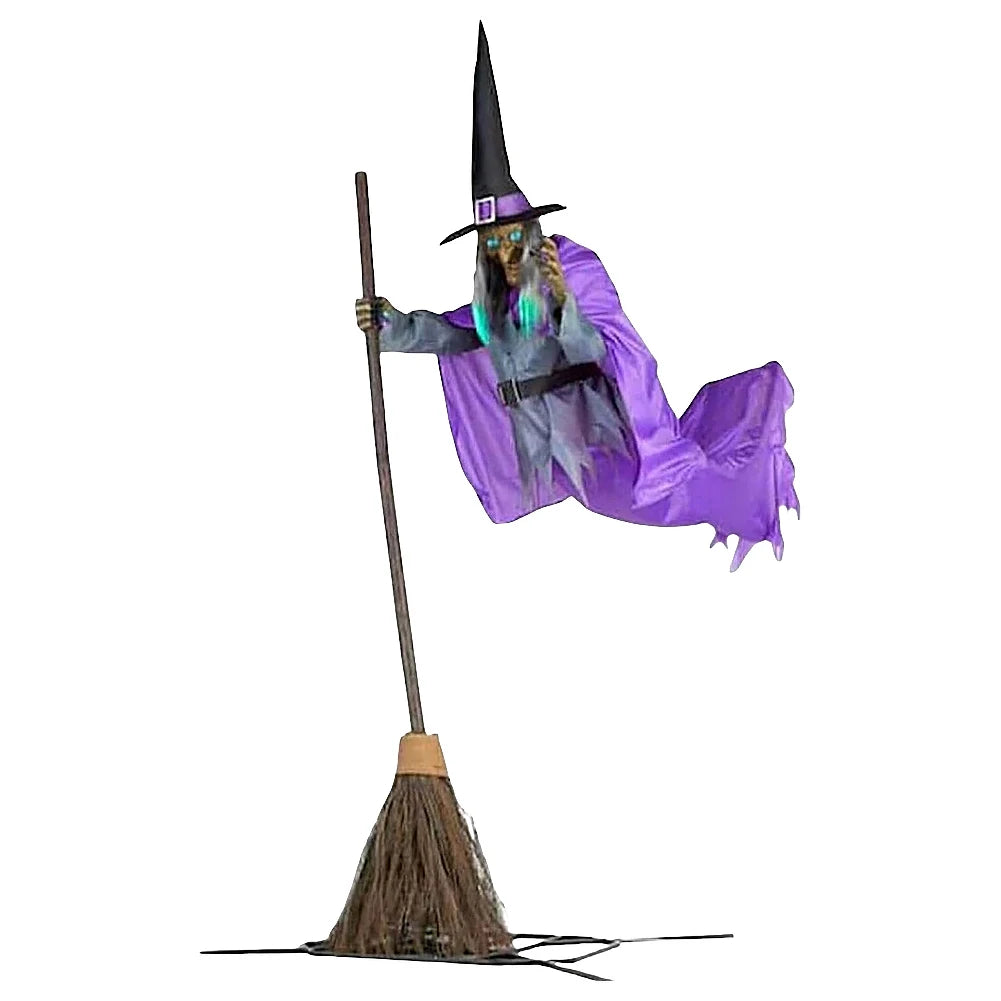 Halloween Props Flying Witch Decoration with Scary Sounds and Lights Fun Costumes Flying Scary Witch for Garden Yard Lawn Indoor