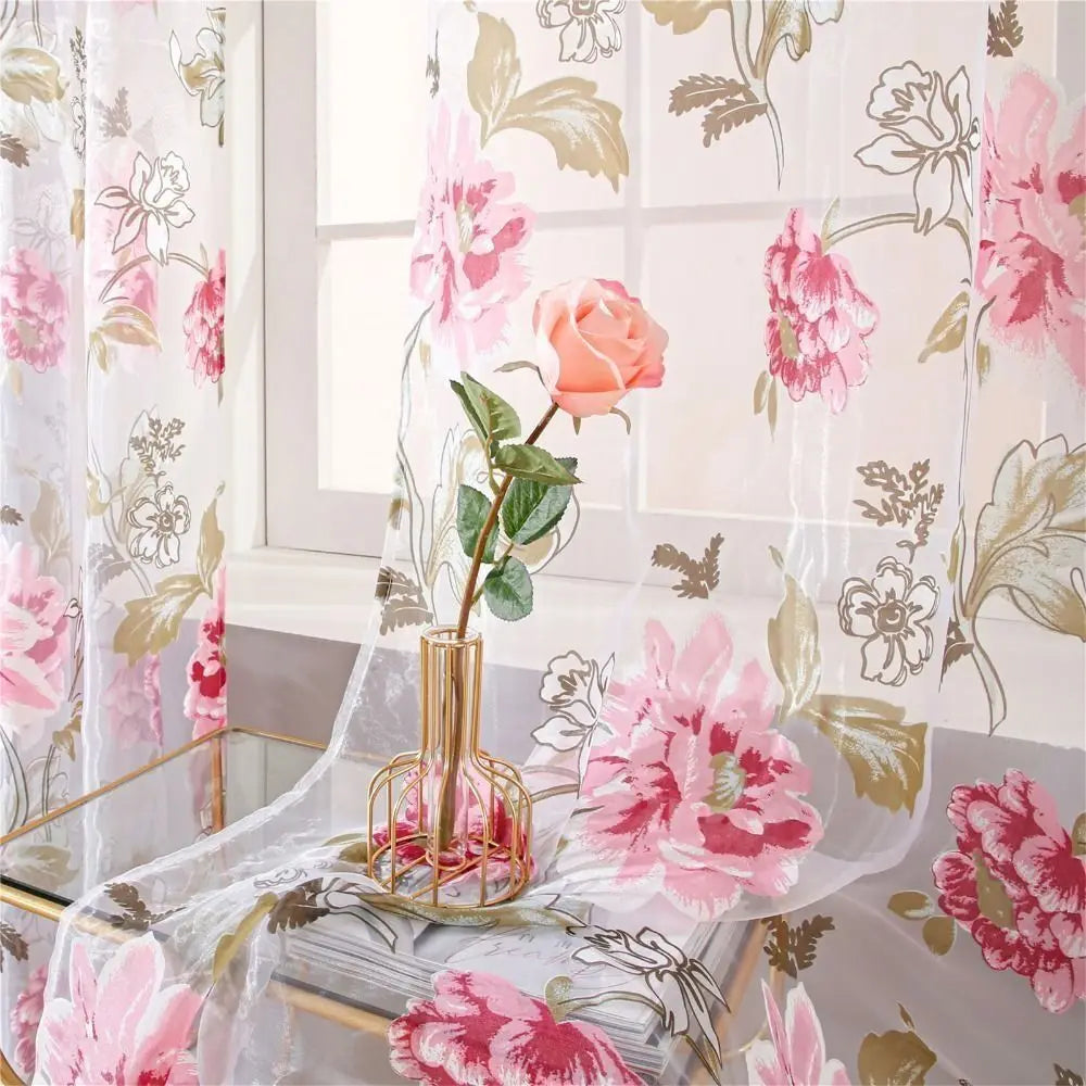 Floral Peony Sheer Tulle Curtains, 3D Embroidered Polyester Voile Window Curtain, Elegant Translucent Drapes for Living Room, Bedroom, Hotel & Home Decor