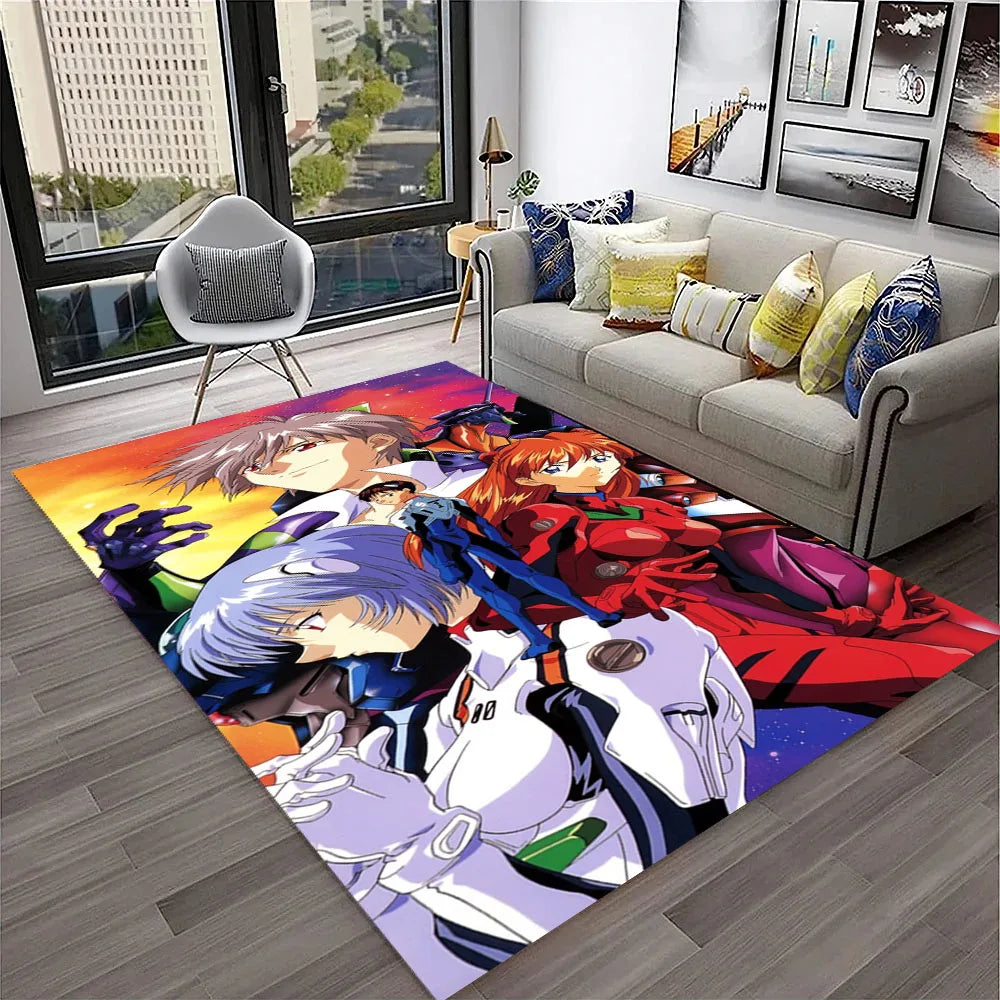 Evangelion Anime Rug, E-Evangelions G-Genesis Cartoon Polyester Flannel Carpet with Anti-Slip Backing, Decorative Floor Mat for Living Room, Bedroom, Kids’ Room & Gaming Area