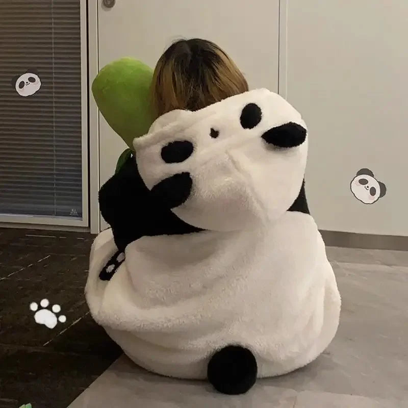 Pajama Kigurumi Cosplay Party Costume Loungewear Cartoon Panda Long Robe Jumpsuit Winter Women Thicken Coral Fleece Homewear