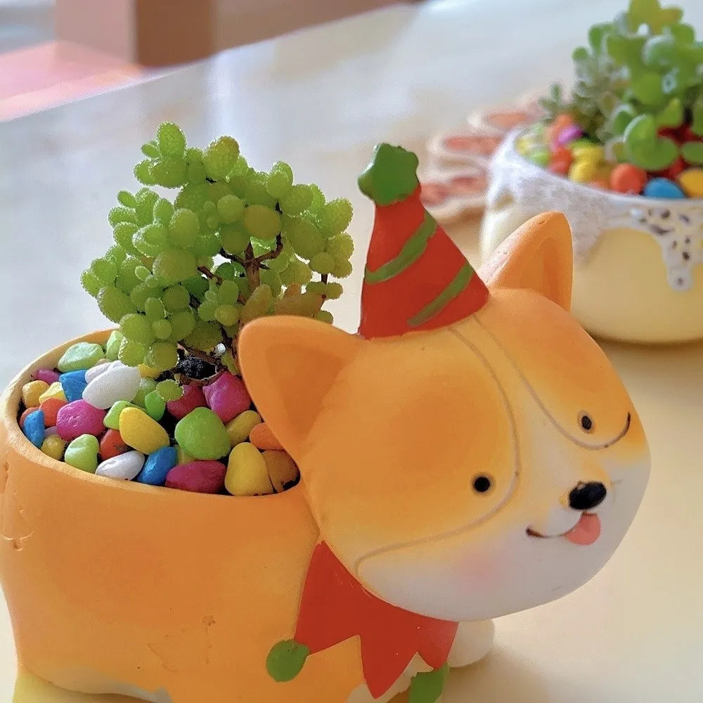 Cute Cartoon Dog Flower Pot, Funny Resin Succulent Planter & Desktop Ornament, Adorable Animal Plant Holder for Tabletop, Home, Office, Bedroom & Garden Decor