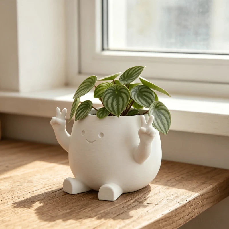 Cute Cartoon Hand Gesture Flower Pot, Character Desktop Planter & Pen Holder, Plastic Succulent Plant Pot for Pennywort, Small Green Plants, Home, Office & Desk Decor