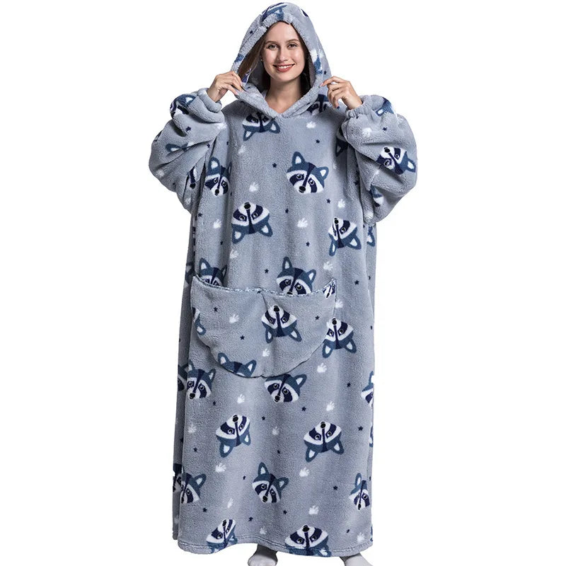 Women's Plush Blanket,Men's Warm And Thick Hooded Adult Cosplay Cute Cartoon Tv Blanket Bodysuit Extra Long Home Wear Pajamas
