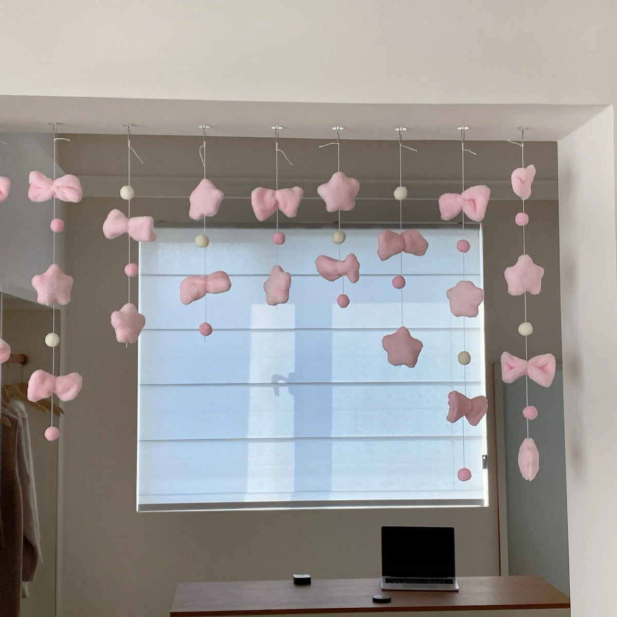 Cute Knot Door Curtain, No-Drill Room Divider & Partition Curtain for Bedroom, Bay Window & Doorway, DIY Decorative Girl Heart Home Decor