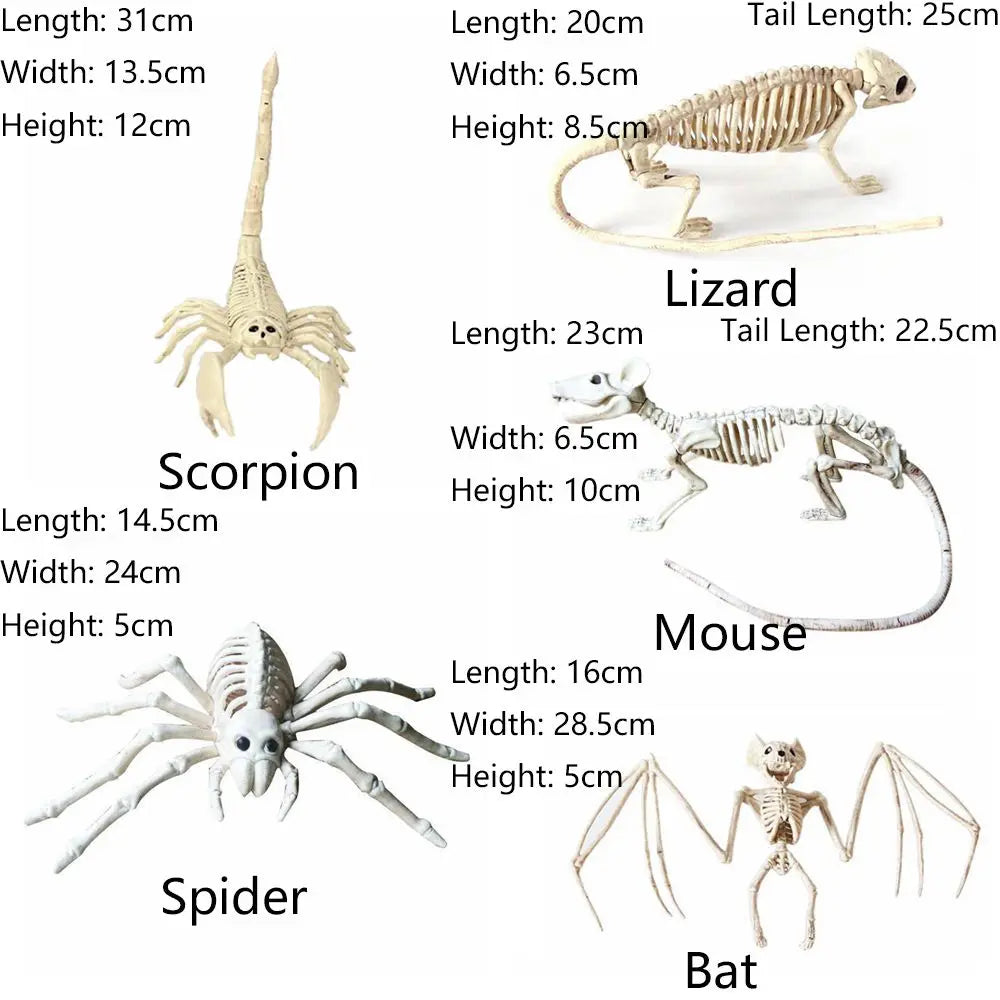 Halloween Decoration Animal Skeleton Bones Creepy Spider Bat Mouse Scorpion Lizard Bonez Ornaments Hallowmas Horror Props Party