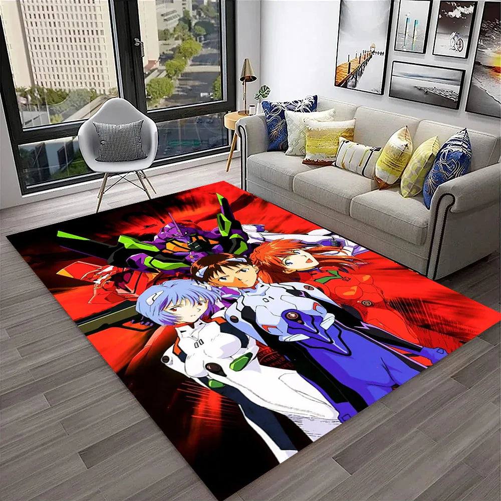 Evangelion Anime Rug, E-Evangelions G-Genesis Cartoon Polyester Flannel Carpet with Anti-Slip Backing, Decorative Floor Mat for Living Room, Bedroom, Kids’ Room & Gaming Area