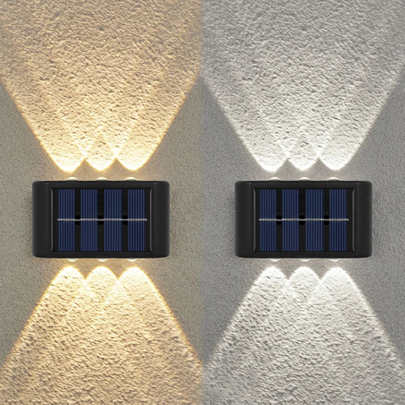 6-LED Solar Wall Lights, Up & Down Outdoor Garden Lights with Automatic Light Control, Warm White/White ABS+PC Solar Lamps for Yard, Balcony, Patio & Terrace Decor