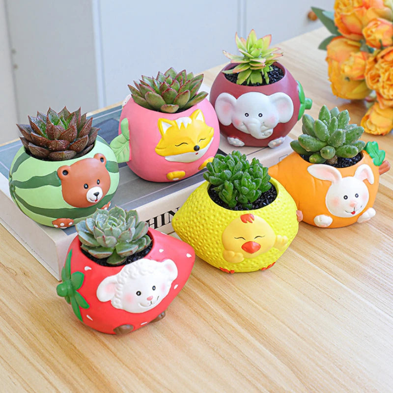 Cute Animal Ceramic Flower Pot, Creative Succulent Planter & Pen Holder, Adorable Desktop Plant Pot for Home, Office, Bedroom, Party & Table Decor